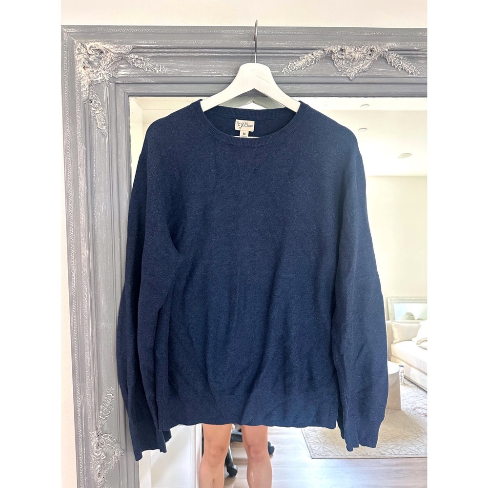 Knit For J. Crew Men's Navy Blue 100% Cotton Crewneck Knit Long Sleeve Sweater M